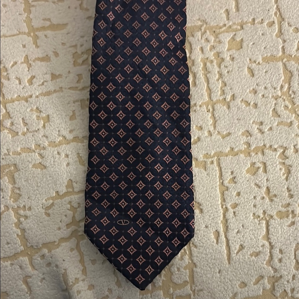Men's Navy and Orange Patterned Tie